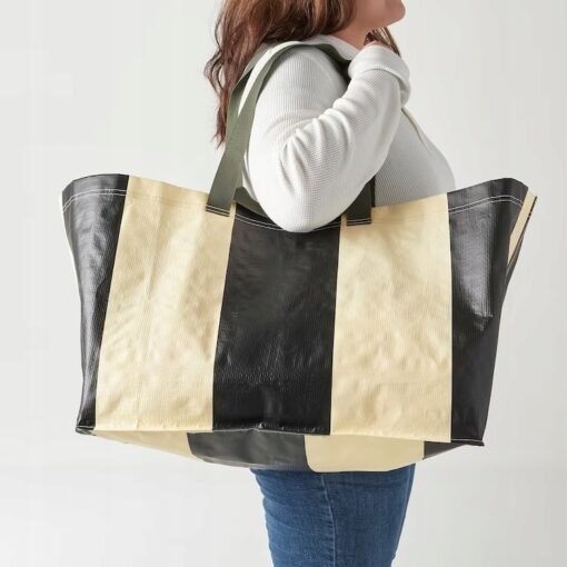 IKEA SACKKARRA TORBA KREMOWA W CZARNE PASKI 71 L - obrazek 4