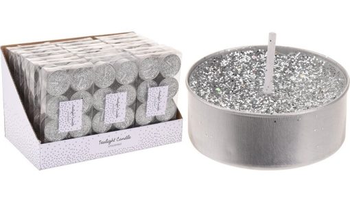 ŚWIECZKI TEALIGHT SREBRNE BROKAT PODGRZEWACZE 8SZT