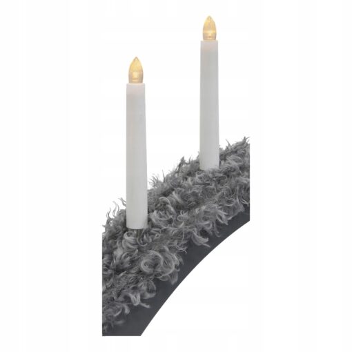 ŚWIECZNIK ADWENTOWY LED SZARY ZE SZTUCZNYM FUTREM - 69x37 CM - obrazek 2