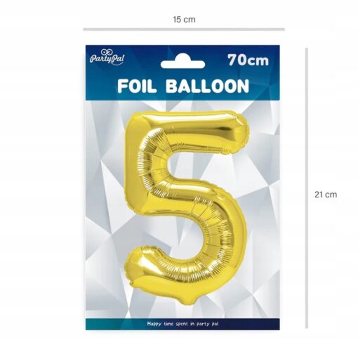 BALON FOLIOWY ZŁOTY 5 PIĘĆ 70 CM - obrazek 2