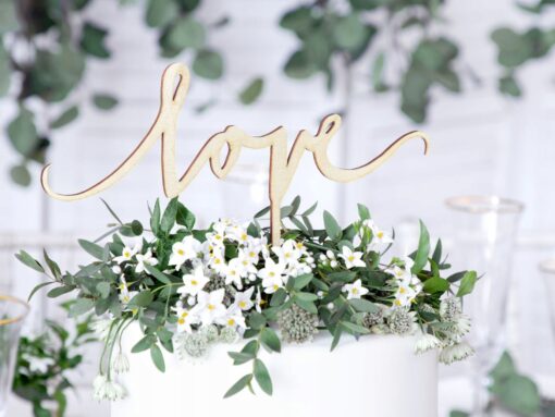 Topper na tort wesele ślub rocznica napis love zakochani drewniany - obrazek 3