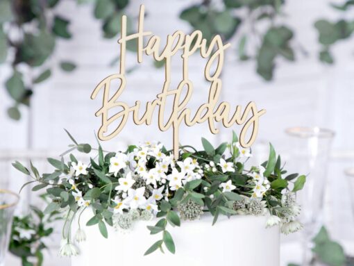 Topper na tort drewniany Happy Birthday urodziny dekoracja na przyjęcie - obrazek 2