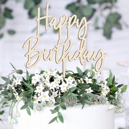 Topper na tort drewniany Happy Birthday urodziny dekoracja na przyjęcie - obrazek 5
