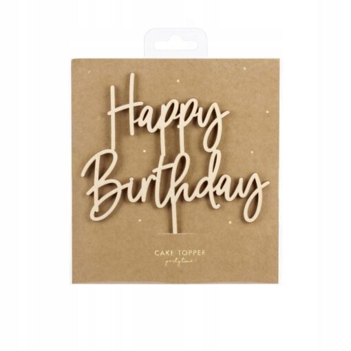 Topper na tort drewniany Happy Birthday urodziny dekoracja na przyjęcie - obrazek 3
