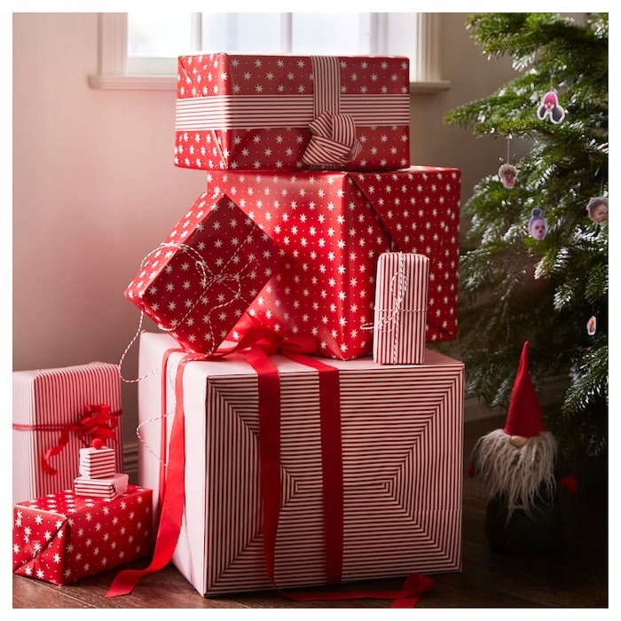 PAPIER DO PAKOWANIA PREZENTÓW ŚWIĄTECZNY ZESTAW 3 szt. + taśma + etykiety - obrazek 3