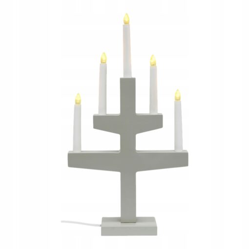 ŚWIECZNIK ADWENTOWY LED SZARY Z DREWNA - 48 CM