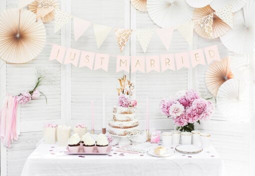 BANER GIRLANDA FLAGI JASNY KOLOR RÓŻ OZDOBA WESELE BABY SHOWER URODZINY - obrazek 3