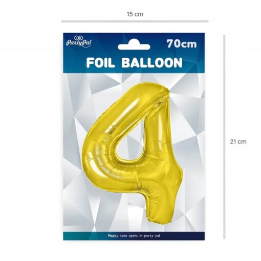 Balon foliowy cyfra 4 złoty 1 sztuka - obrazek 2