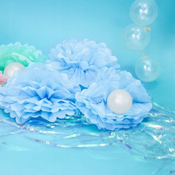 Pompon bibułowy dekoracja błękitny niebieski 35 cm - obrazek 2