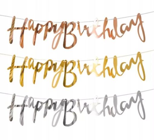 GIRLANDA BANER NAPIS HAPPY BIRTHDAY ZŁOTA URODZINY - obrazek 2