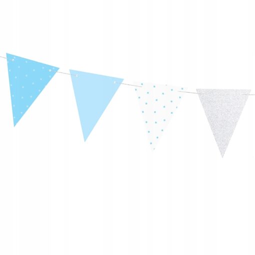 Girlanda 1 Urodziny Chłopca Roczek baby shower błękitna niebieska flagi - obrazek 3