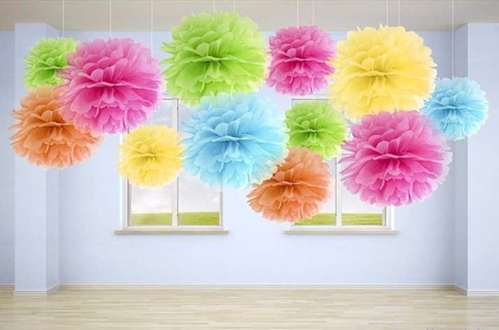 Dekoracja wisząca pompon różowy pudrowy róż urodziny baby shower 25 cm - obrazek 2