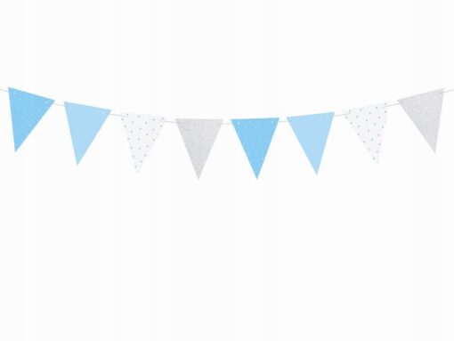 Girlanda 1 Urodziny Chłopca Roczek baby shower błękitna niebieska flagi