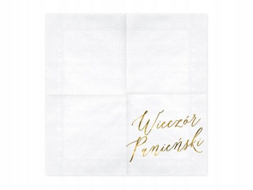 SERWETKI WIECZÓR PANIEŃSKI BIAŁE ZŁOTY NAPIS 20SZT DEKORACJE STOŁU - obrazek 3