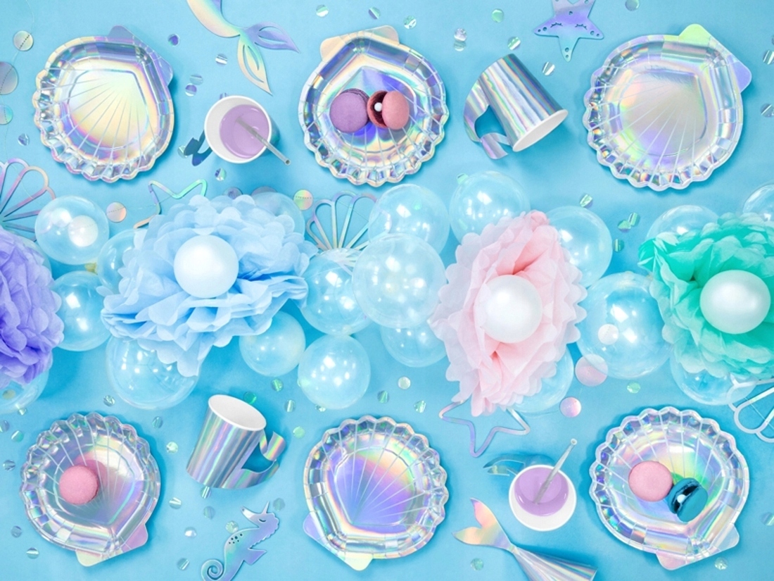 Girlanda opalizująca Syrenka srebrna dekoracja na urodziny przyjecie morski - obrazek 4