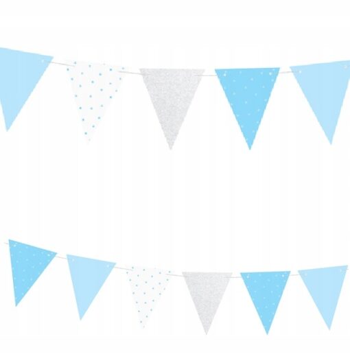 Girlanda 1 Urodziny Chłopca Roczek baby shower błękitna niebieska flagi - obrazek 8