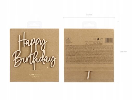 Topper na tort drewniany Happy Birthday urodziny dekoracja na przyjęcie - obrazek 4