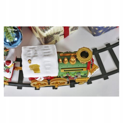 POCIĄG ŚWIĄTECZNY Z POZYTYWKĄ + SZYNY - LOKOMOTYWA I DWA WAGONY - 137 CM - obrazek 3