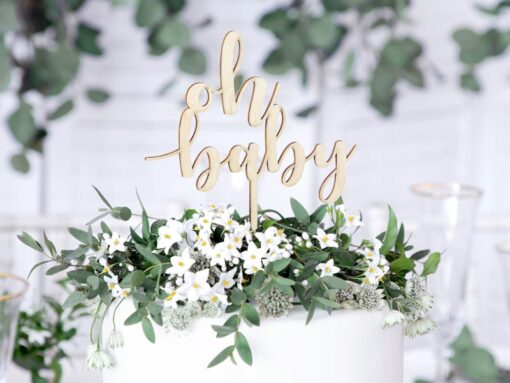 Topper drewniany Oh baby impreza przyjęcie baby shower narodziny dziecka - obrazek 2