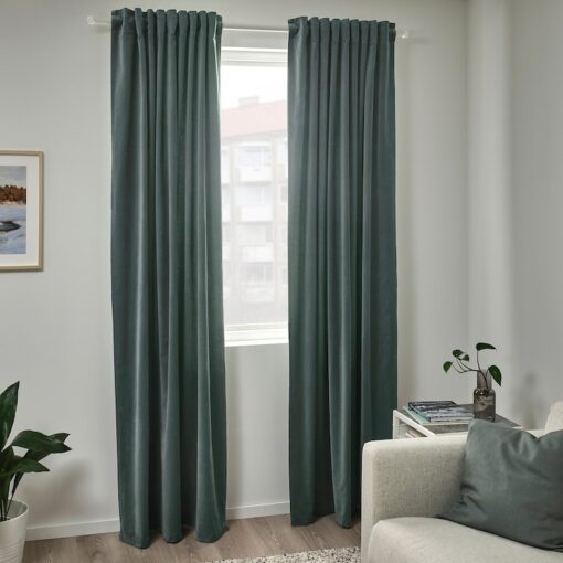 IKEA SANELA ZASŁONY ZACIENIAJĄCE 1 PARA - SZAROZIELONE - 140x300 CM - obrazek 4
