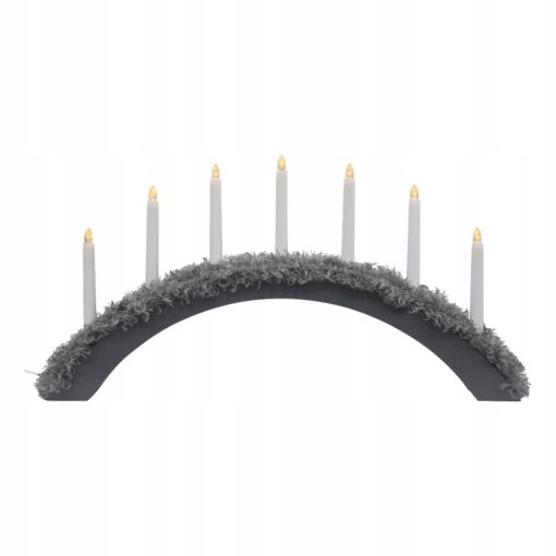 ŚWIECZNIK ADWENTOWY LED SZARY ZE SZTUCZNYM FUTREM - 69x37 CM