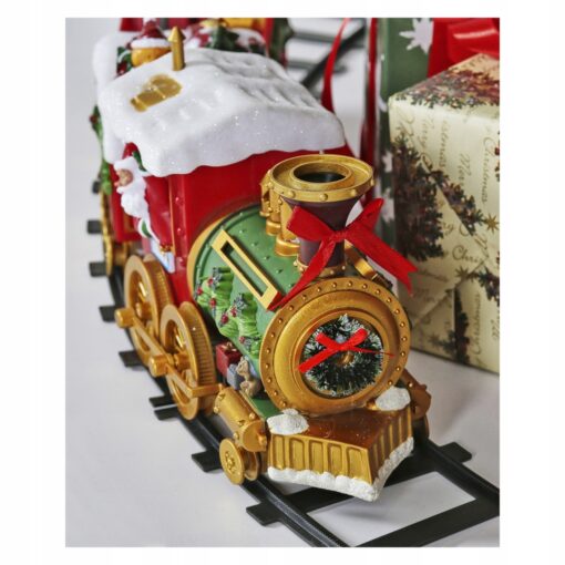 POCIĄG ŚWIĄTECZNY Z POZYTYWKĄ + SZYNY - LOKOMOTYWA I DWA WAGONY - 137 CM - obrazek 2