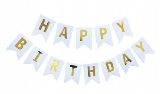 BANER GIRLANDA DEKORACJA URODZINY SREBRNA HAPPY BIRTHDAY