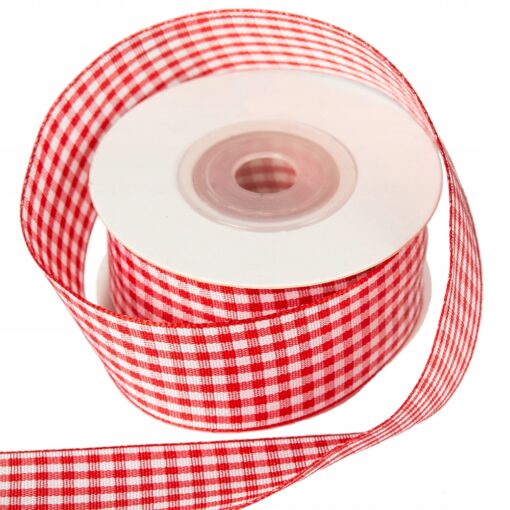 WSTĄŻKA TAŚMA MATERIAŁOWA W KRATĘ ŚWIĄTECZNA 2,5 CM