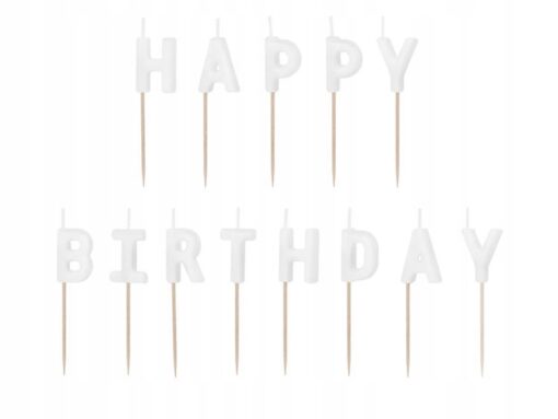 ŚWIECZKI URODZINOWE NA TORT HAPPY BIRTHDAY BIAŁE