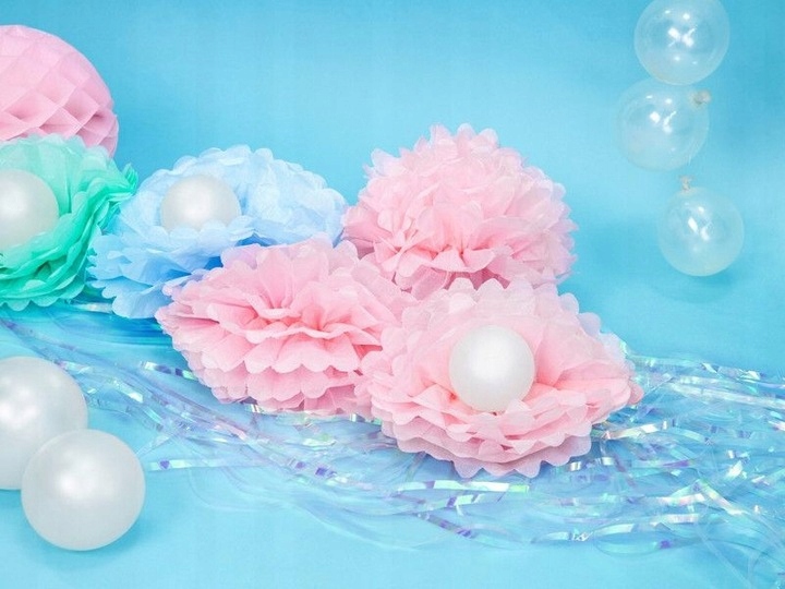 Pompon bibułowy dekoracja błękitny niebieski 35 cm - obrazek 3