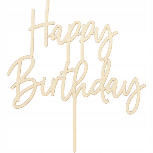 Topper na tort drewniany Happy Birthday urodziny dekoracja na przyjęcie