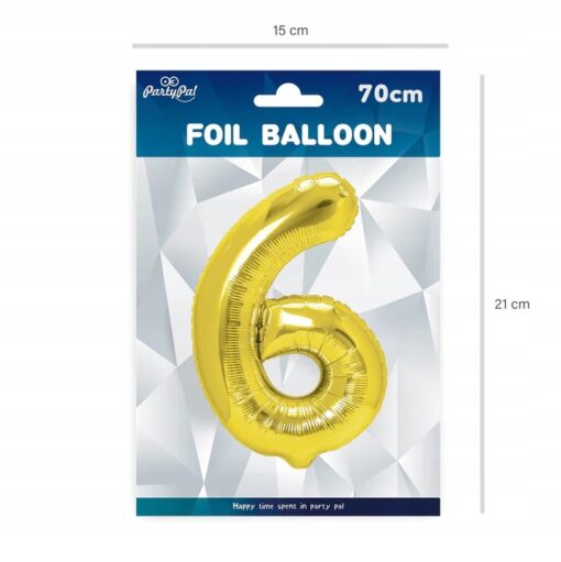BALON FOLIOWY ZŁOTY 6 SZEŚĆ 70 CM - obrazek 2
