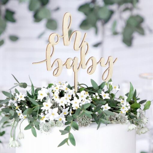 Topper drewniany Oh baby impreza przyjęcie baby shower narodziny dziecka - obrazek 3