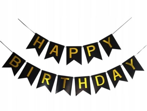 BANER GIRLANDA DEKORACJA URODZINY CZARNA HAPPY BIRTHDAY