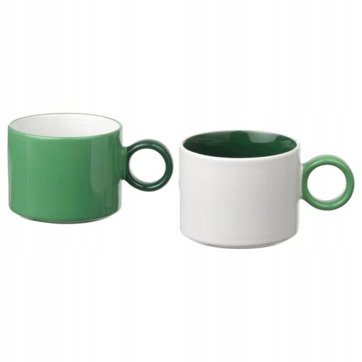 IKEA PIGGAL Kubek, biały/zielony, 30 cl, 2szt