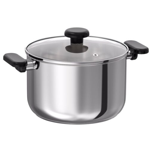 MIDDAGSMAT Garnek z pokrywką, szkło bezbarwne/stal nierdz, 5 l