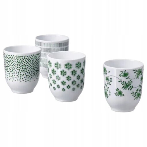 IKEA ENTUSIASM KUBEK BIAŁY/ZIELONY 220 ML 4 SZT.