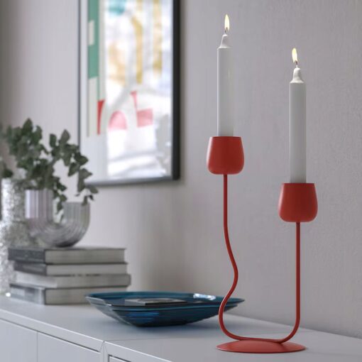 IKEA SILVERPARON Świecznik, jaskrawoczerwony, 29 cm - obrazek 2