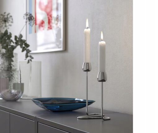 IKEA SILVERPARON Świecznik na 2 świece, srebrny, 20 cm - obrazek 4