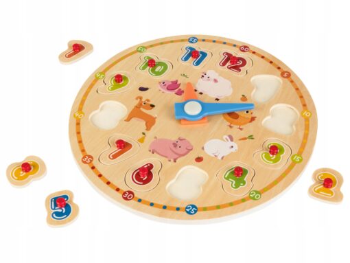 Playtive drewniana zabawka edukacyjna zegar do Nauki Cyferek Zwierzęta - obrazek 2