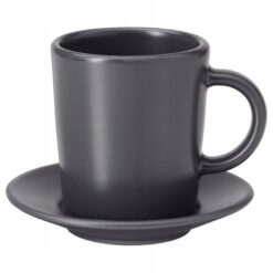 IKEA DINERA FILIŻANKA ZE SPODKIEM CIEMNOSZARY 90ML