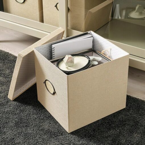 IKEA KVARNVIK POJEMNIK Z POKRYWKĄ BEŻ 32x35x32 CM - obrazek 3