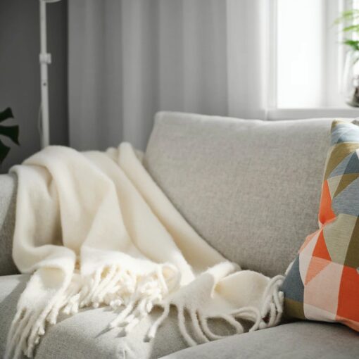 IKEA KLIPPOXEL Pled, kremowy, 130x170 cm - obrazek 3