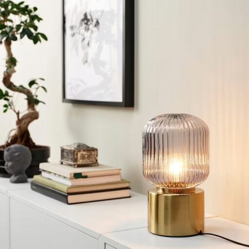 IKEA SOLKLINT LAMPA STOŁOWA MOSIĄDZ/SZKŁO 28CM - obrazek 2