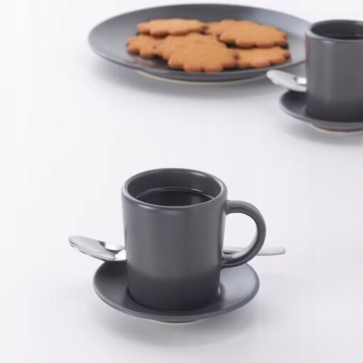 IKEA DINERA FILIŻANKA ZE SPODKIEM CIEMNOSZARY 90ML - obrazek 2
