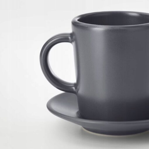 IKEA DINERA FILIŻANKA ZE SPODKIEM CIEMNOSZARY 90ML - obrazek 3