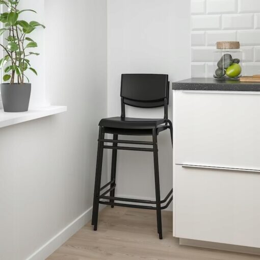 IKEA STIG STOŁEK BAROWY Z OPARCIEM CZARNY 63 CM - obrazek 3