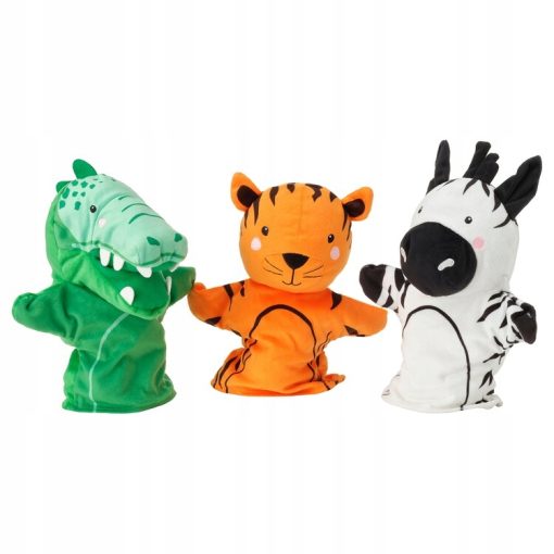 NATTHAGER 3-elementowy zestaw pacynek, Krokodyl zebra/tygrys wielobarwny