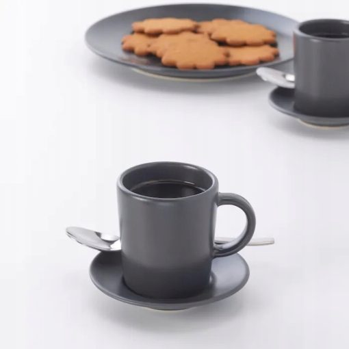IKEA DINERA Zestaw 6 szt, Filiżanka ze spodkiem do espresso, ciemnoszary - obrazek 2