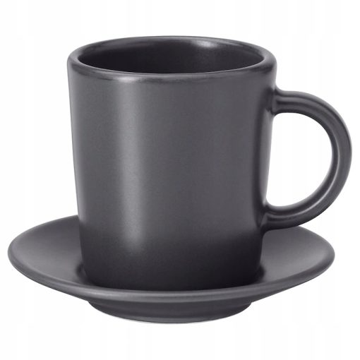 IKEA DINERA Zestaw 6 szt, Filiżanka ze spodkiem do espresso, ciemnoszary